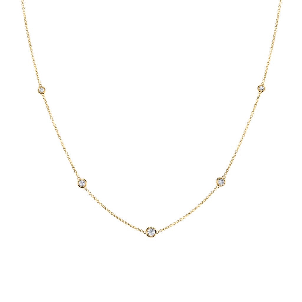 Dainty necklace with five 2mm natural diamonds, about 0.15ctw total