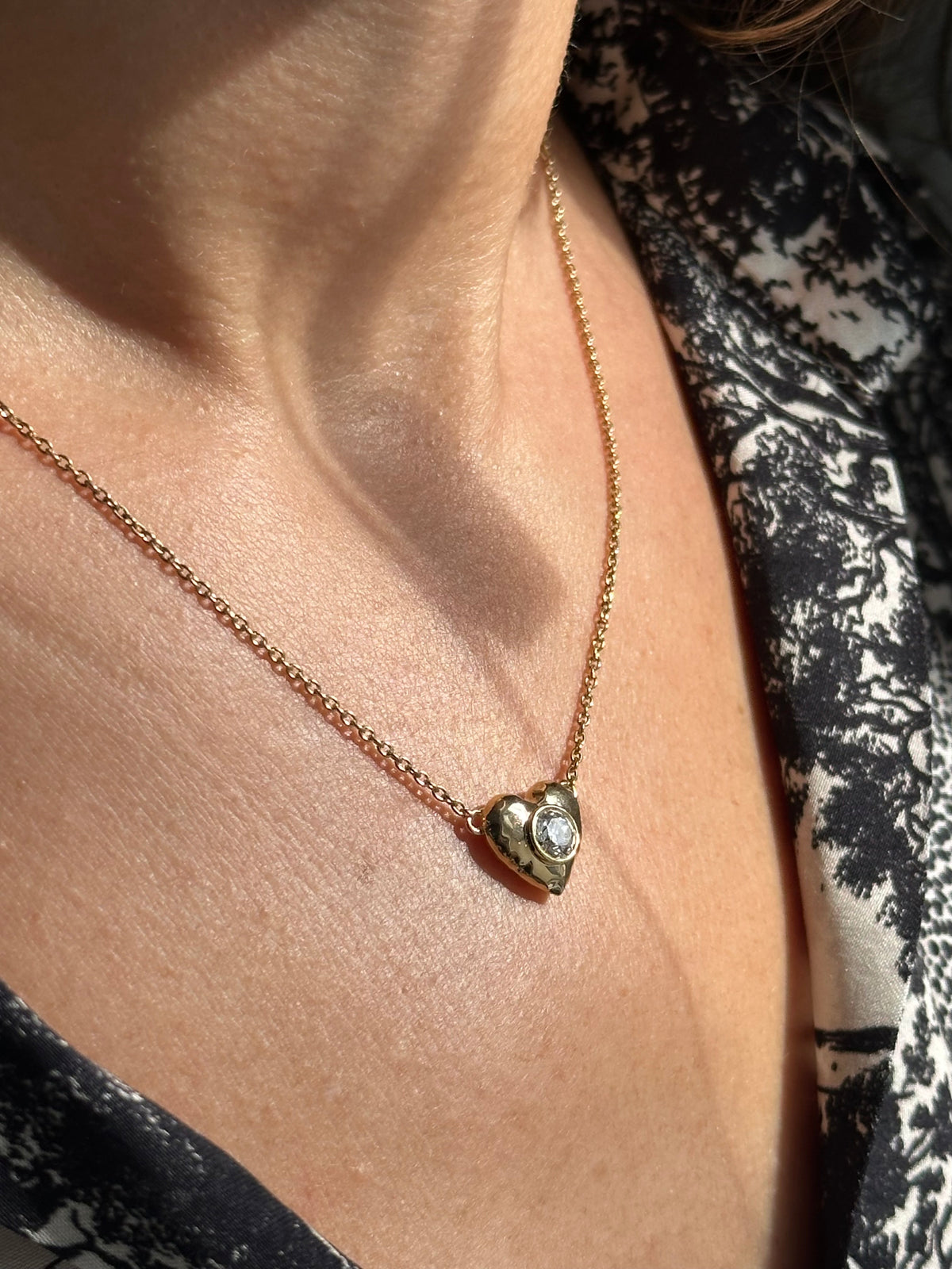 18K gold heart necklace on a 17 inch chain