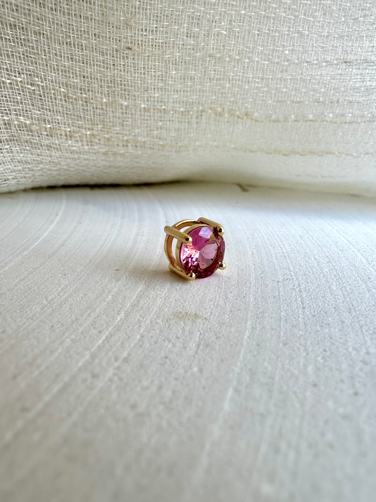 Pink tourmaline slide-through pendant, round stone set in 18K gold