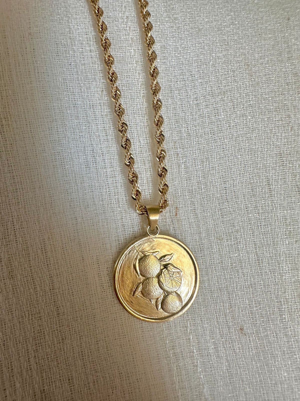 Fourth view of the 23mm Palestine coin pendant, 14K or 18K yellow gold