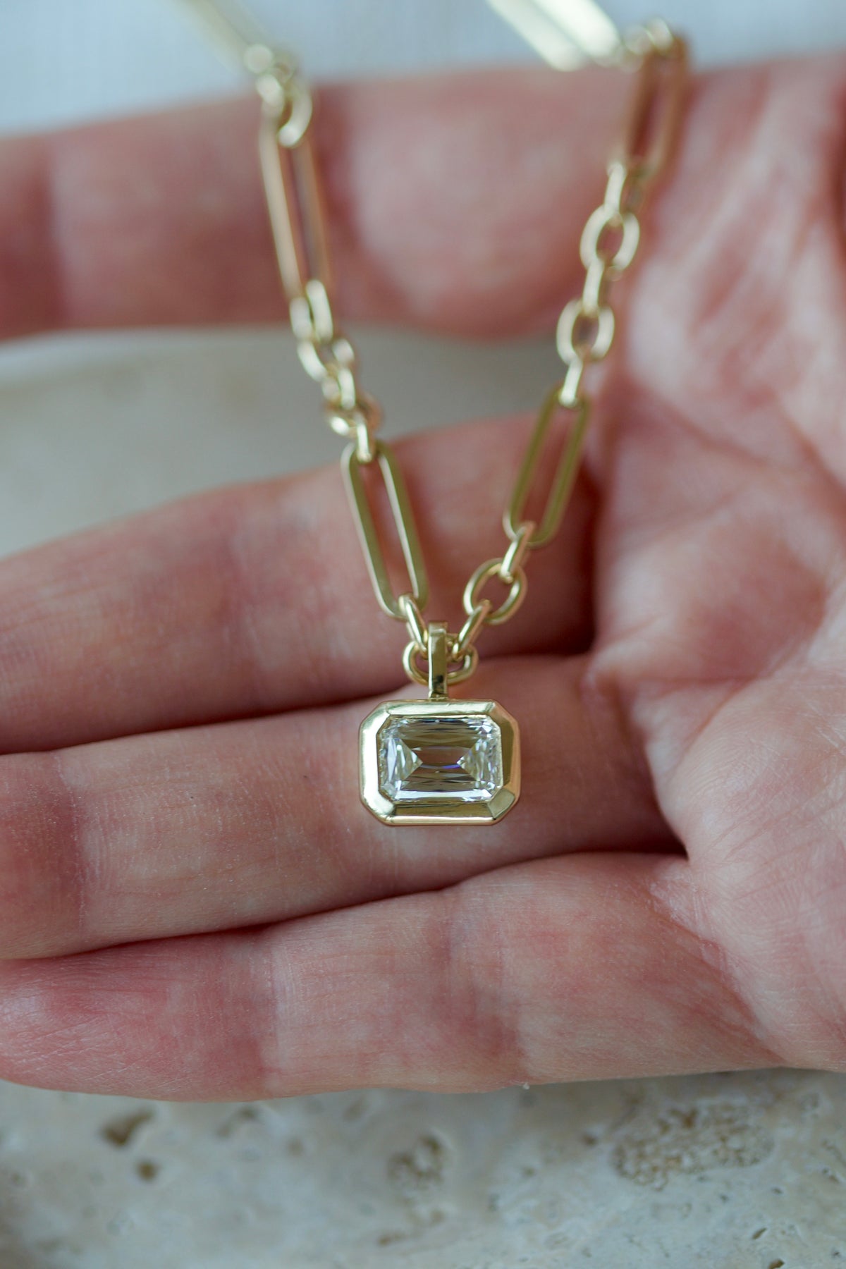 14K Gold Rectangular Mixed Cut Pendant