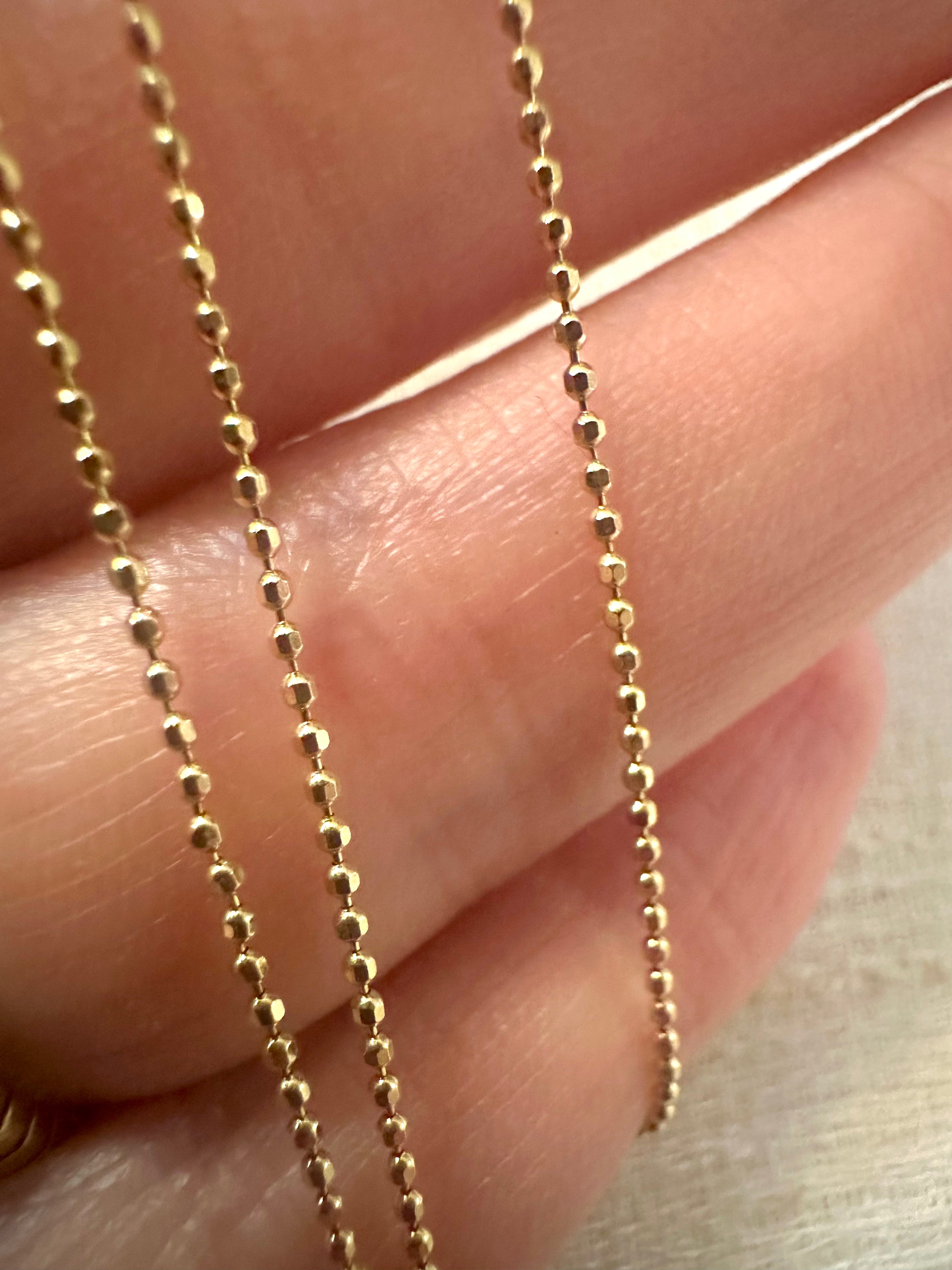 18K solid gold diamond cut chain with flat faceted beads, 18 inches, 0.9mm | Yasmin Nabulsi Fine Jewelry