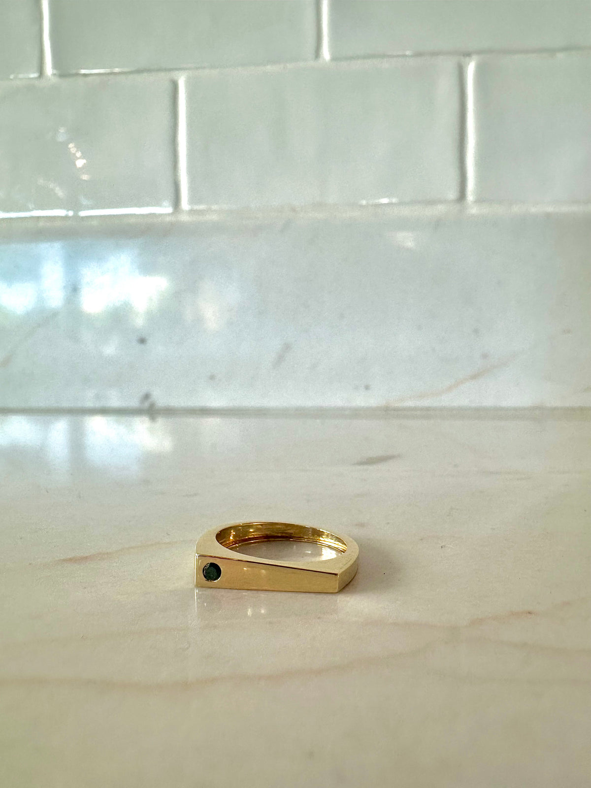 Stackable Tokyo Modernist gold ring, ninth view of the flat top design