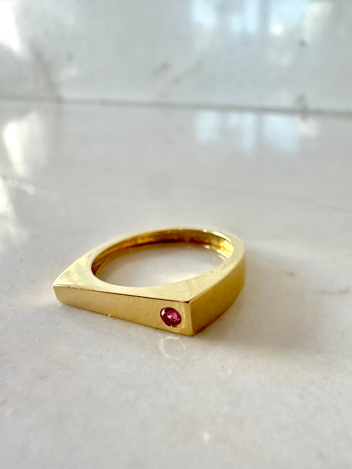 Tokyo Modernist ring in polished gold with a flat top, second view