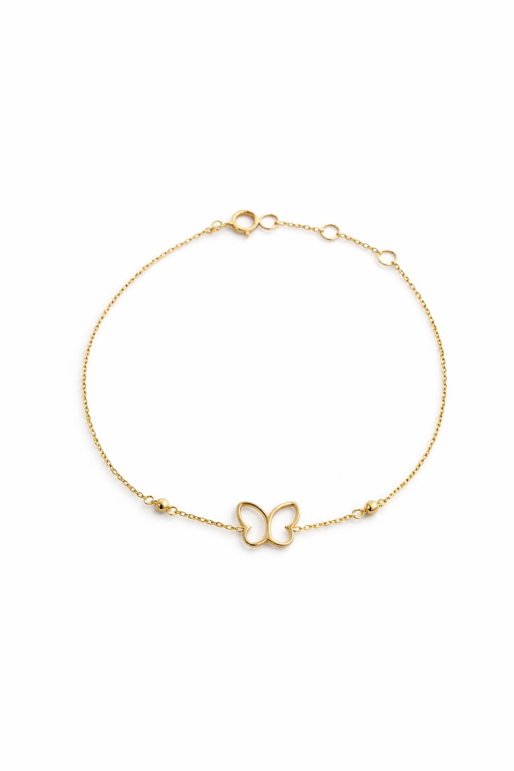 18K gold butterfly bracelet on a fine chain with gold beads | Yasmin Nabulsi Fine Jewelry