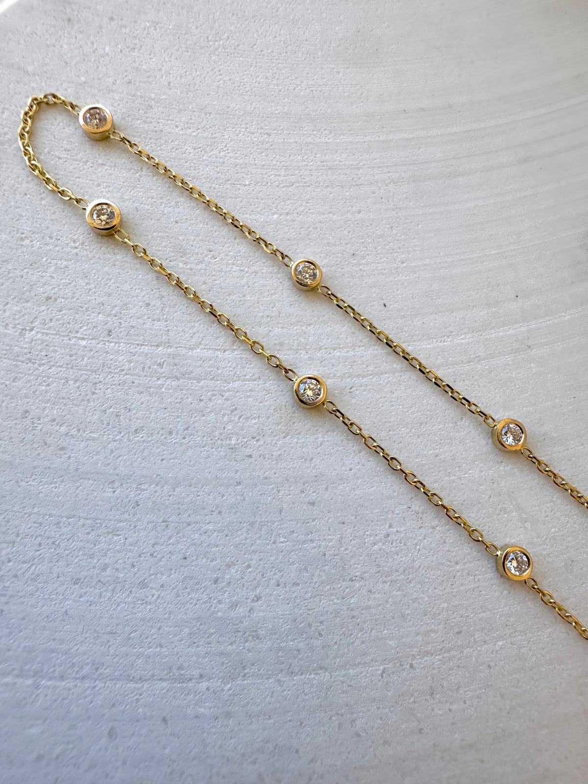 Handmade lab diamond station necklace in solid 18K gold