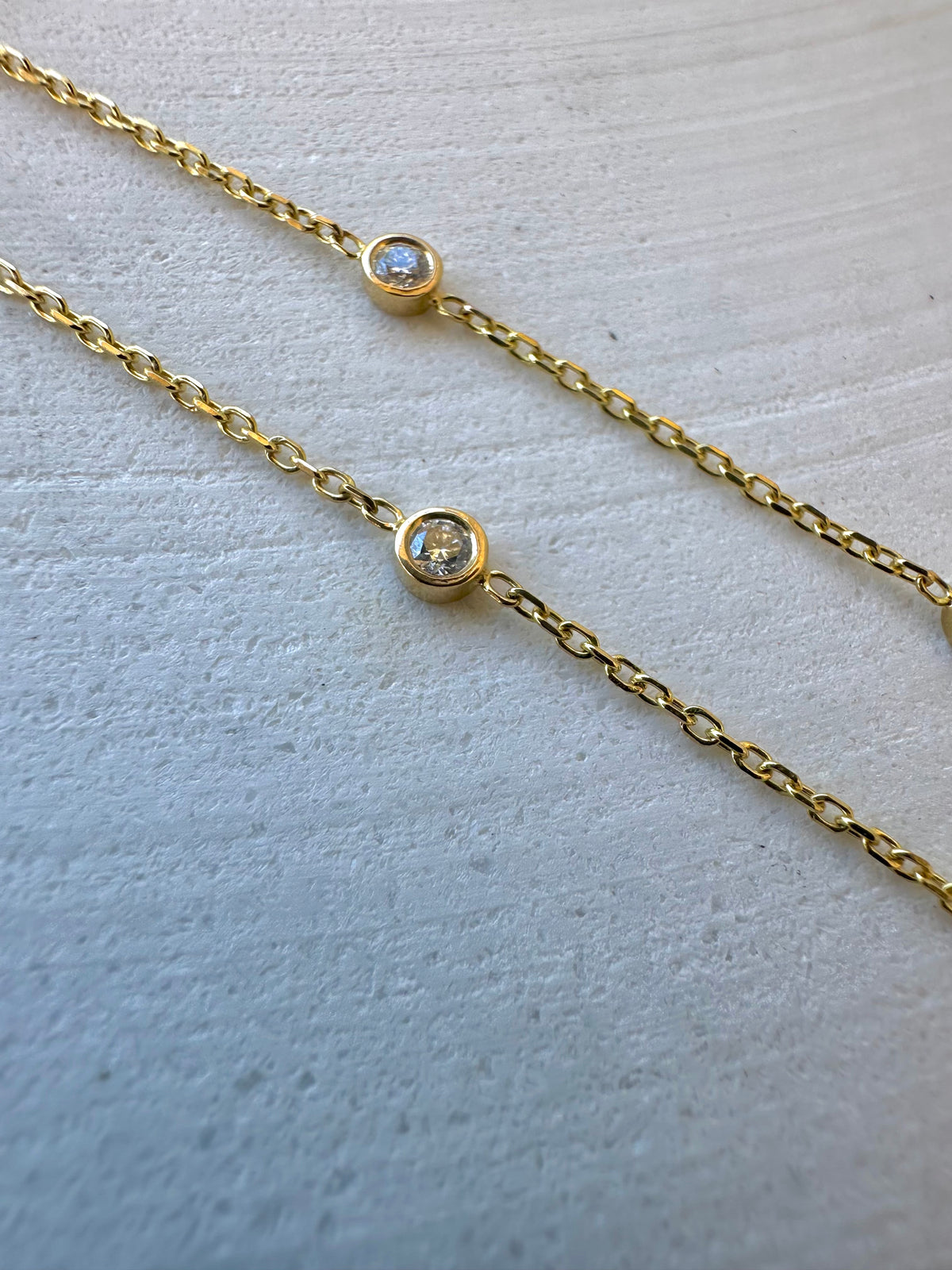 18K solid gold lab grown diamond necklace, detail view