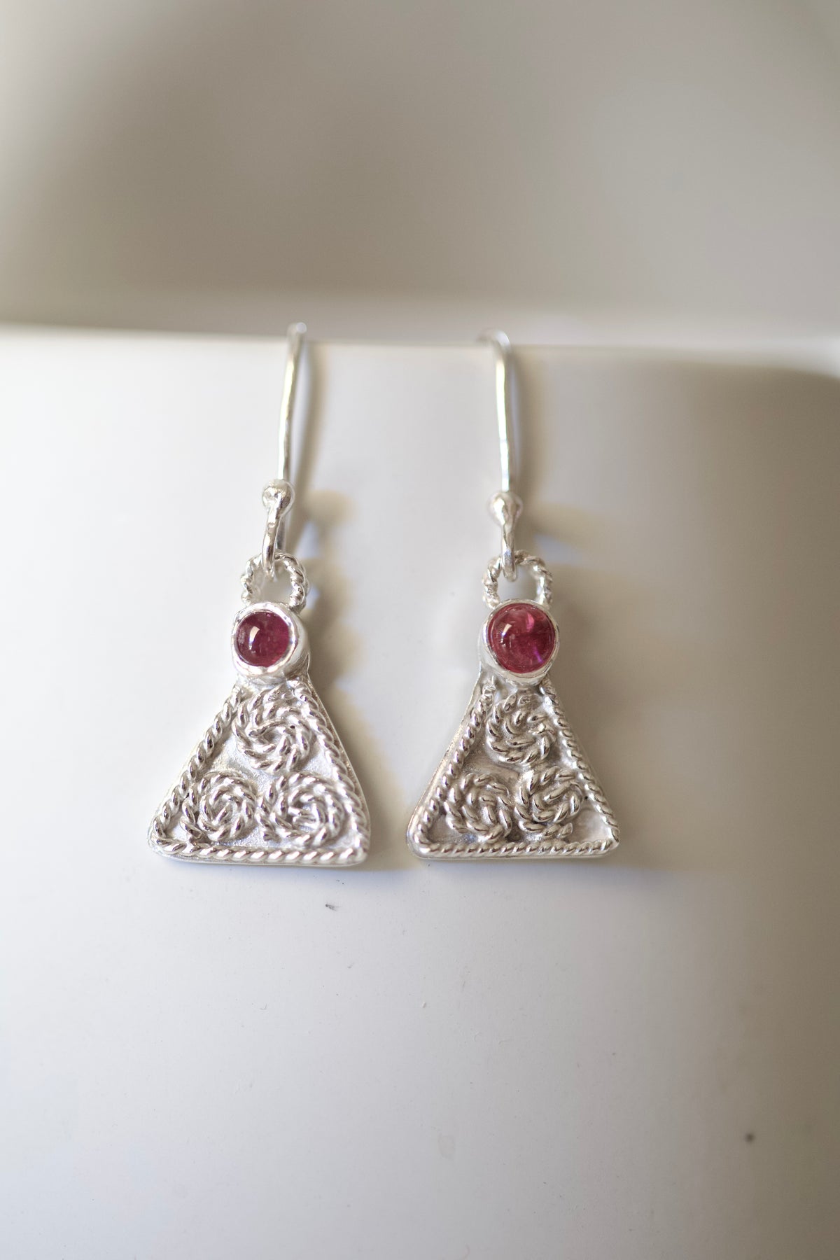 Silver filigree earrings with pink tourmaline stone, 15mm, recycled sterling silver 925 | Yasmin Nabulsi Fine Jewelry