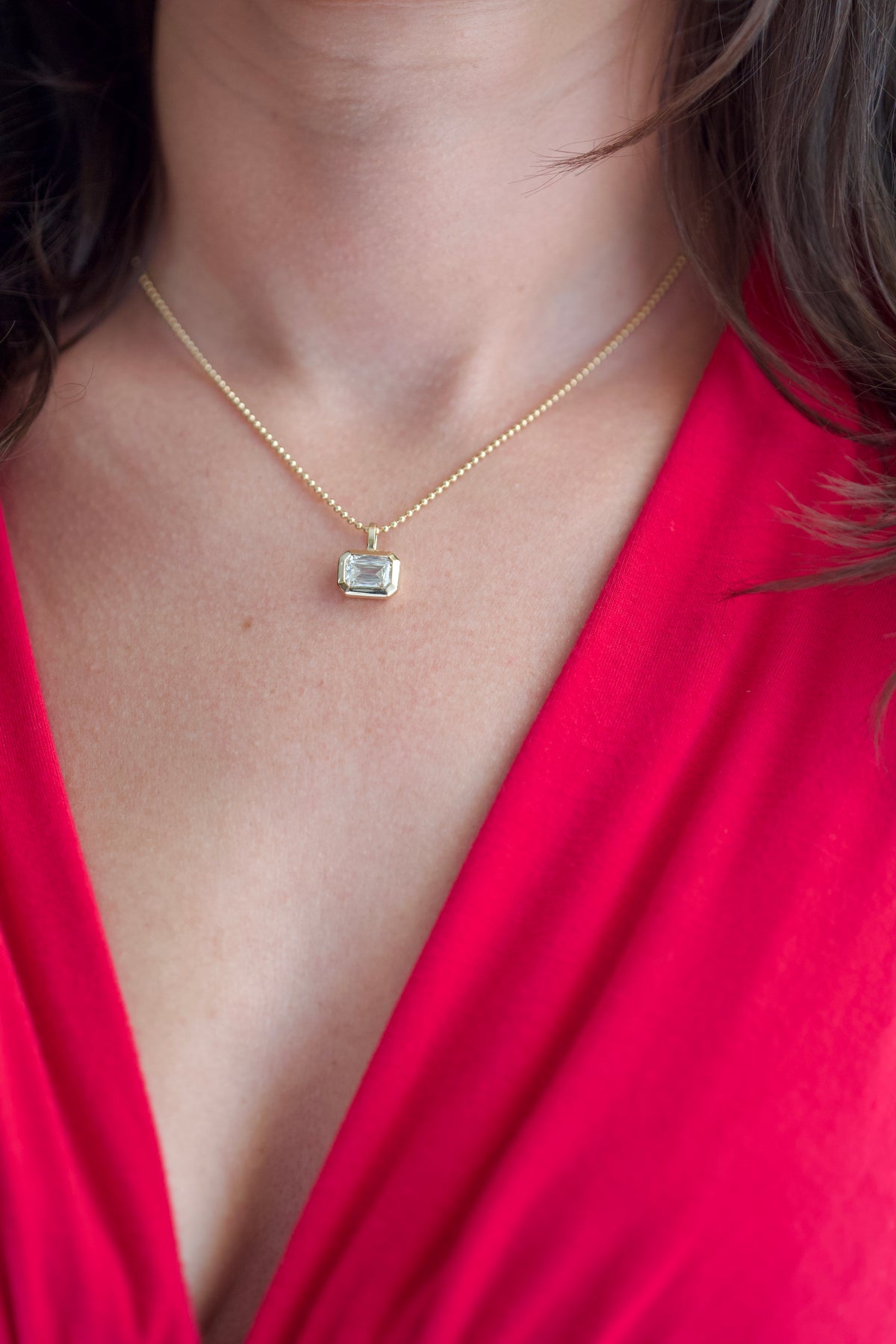 14K Gold Rectangular Mixed Cut Pendant