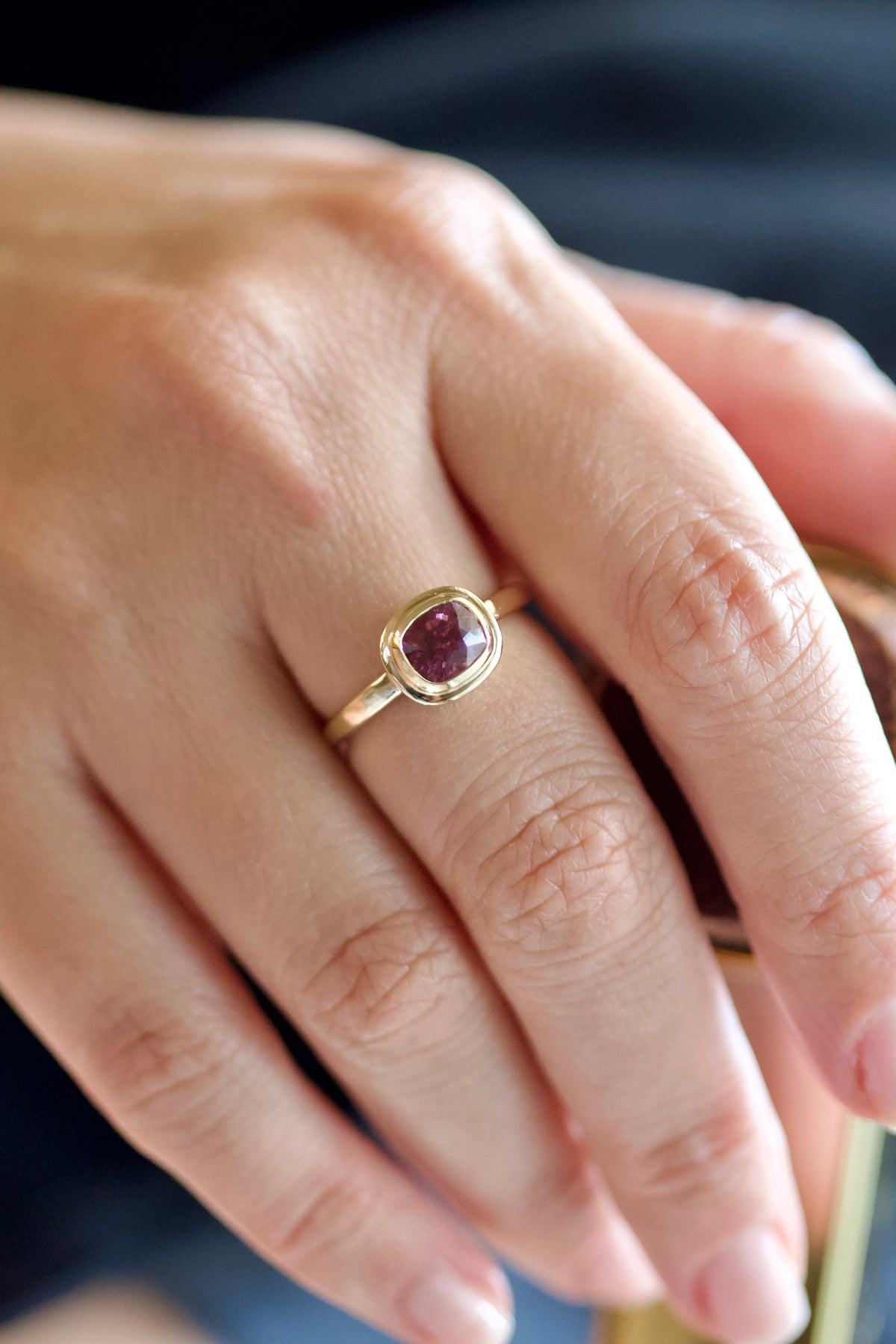 14K Double Bezel Gemstone Ring