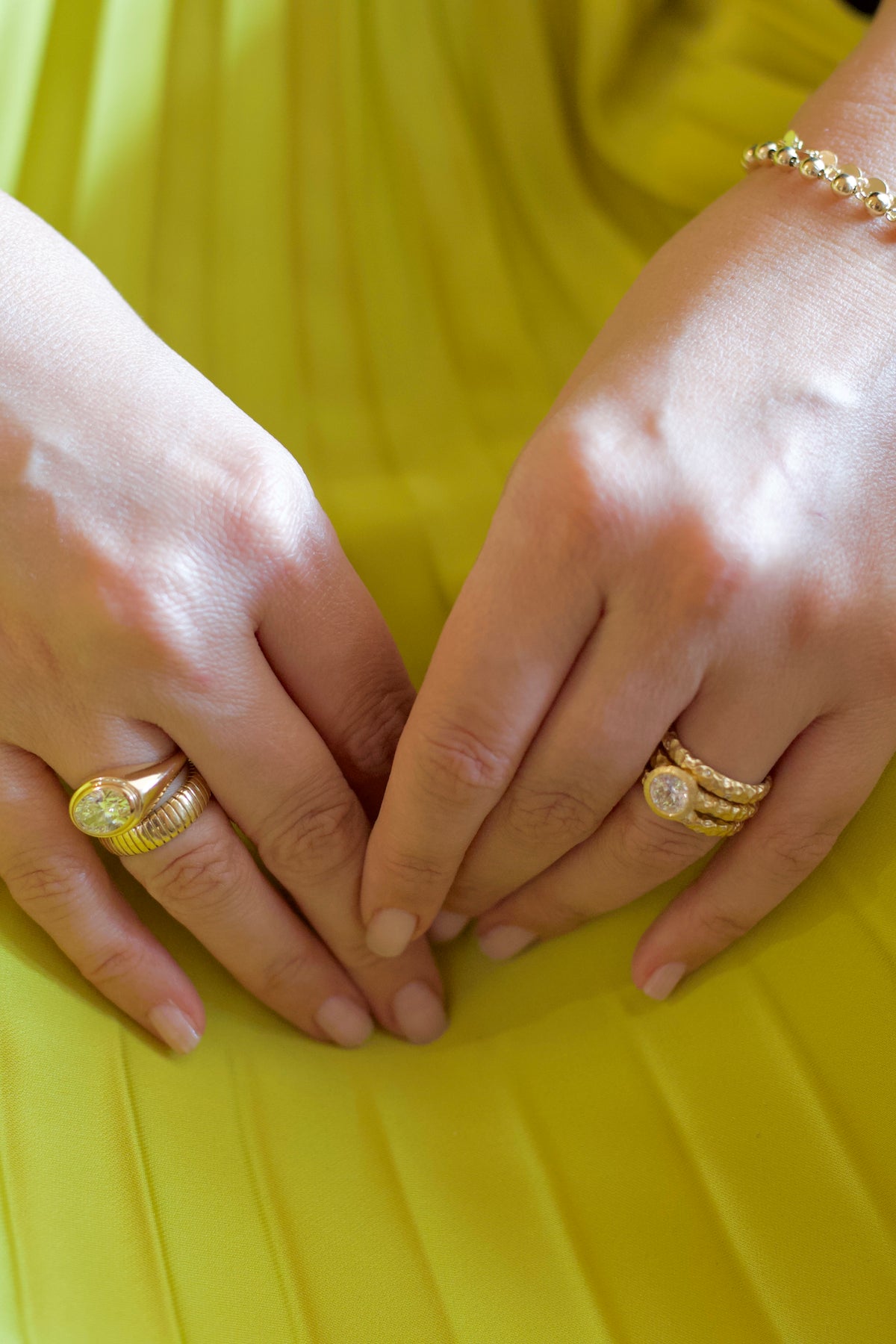 Ribbed wide gold ring, 5.7 mm wide, in 14K or 18K solid gold, other gold colors on request