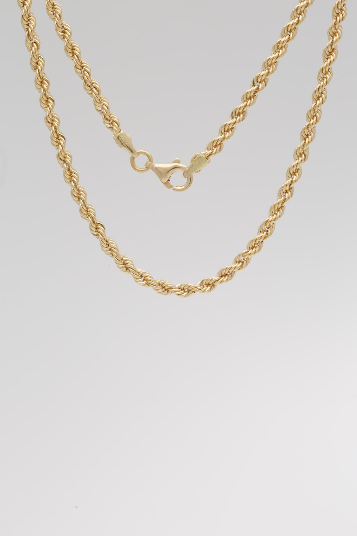 Semi hollow 18K gold rope chain, 2.5mm, 17.7 inches long
