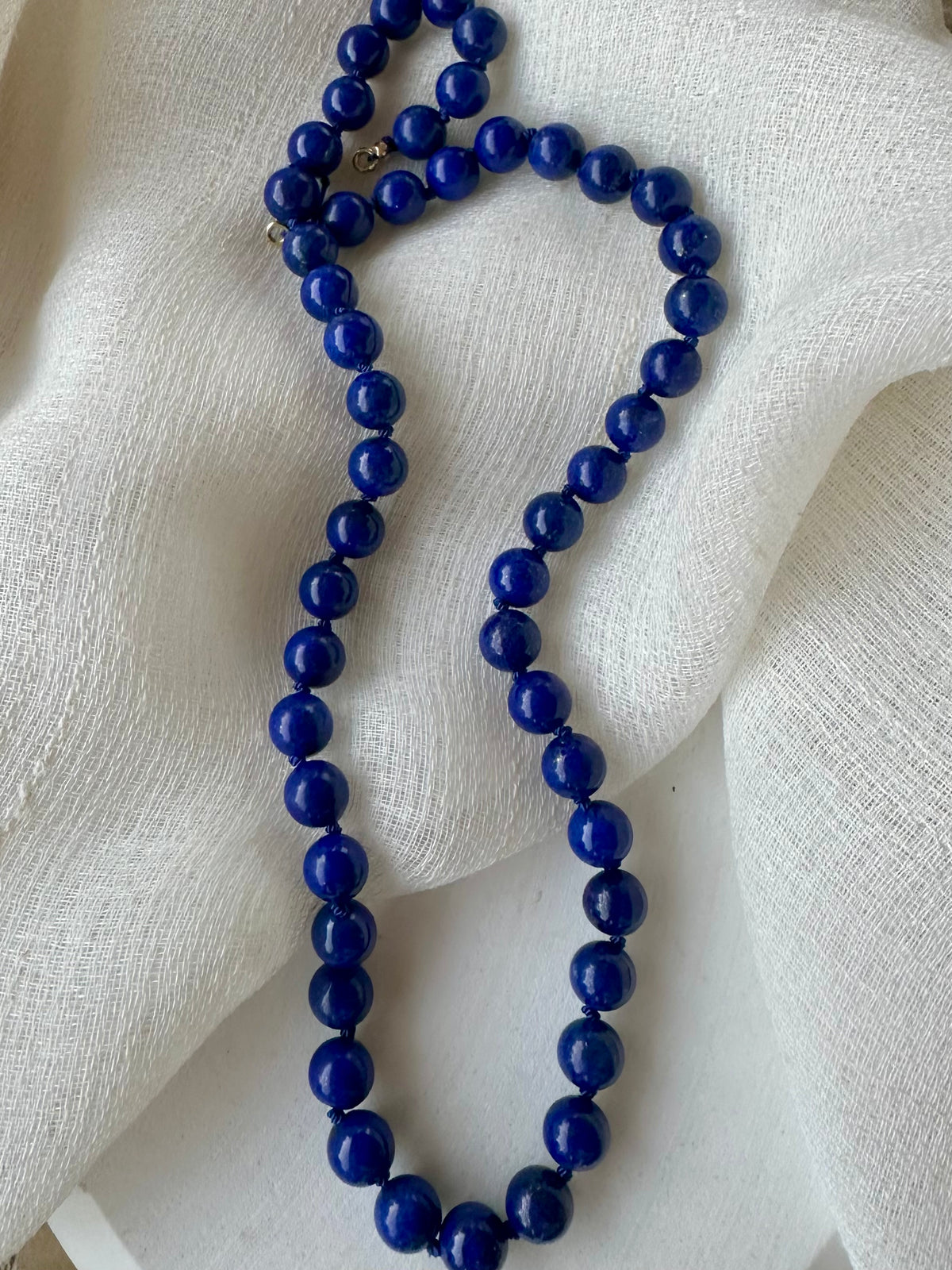 Lapis lazuli necklace with each bead knotted separately on silk thread