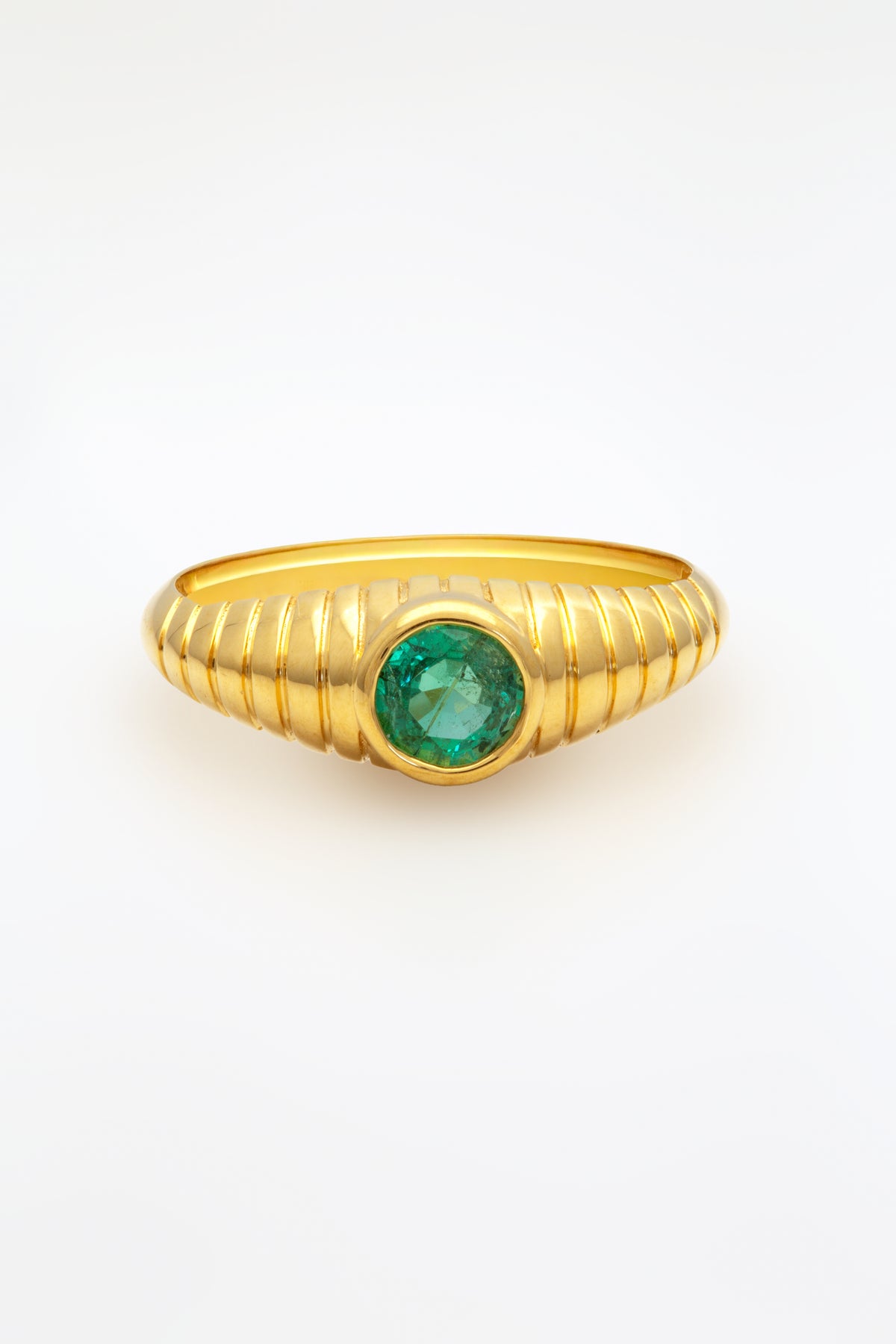 Custom made Mina ring with a 5mm bezel set natural emerald in 14K or 18K gold | Yasmin Nabulsi Fine Jewelry