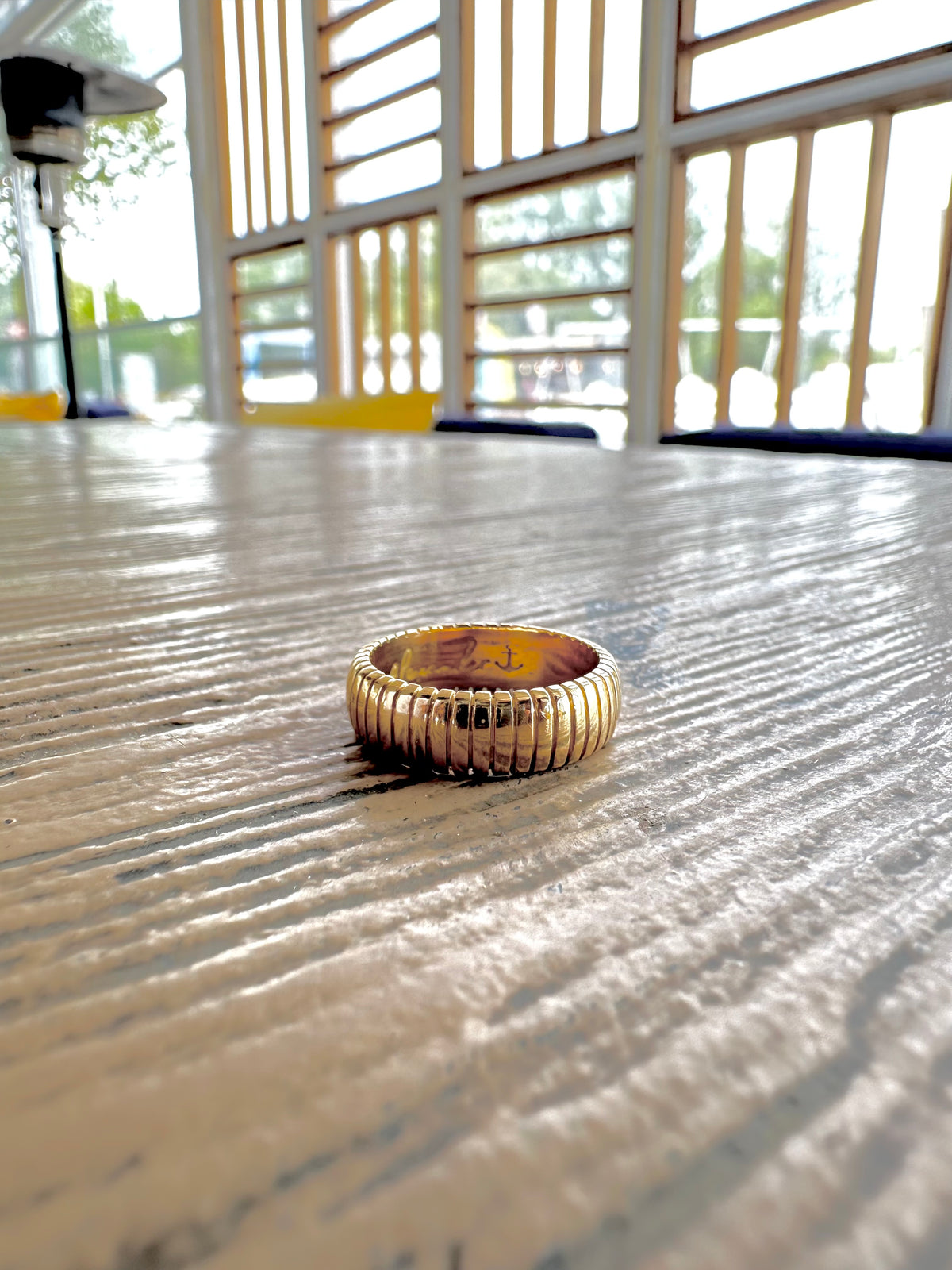 Chunky ribbed gold ring that can be worn as a wedding band or a standalone ring