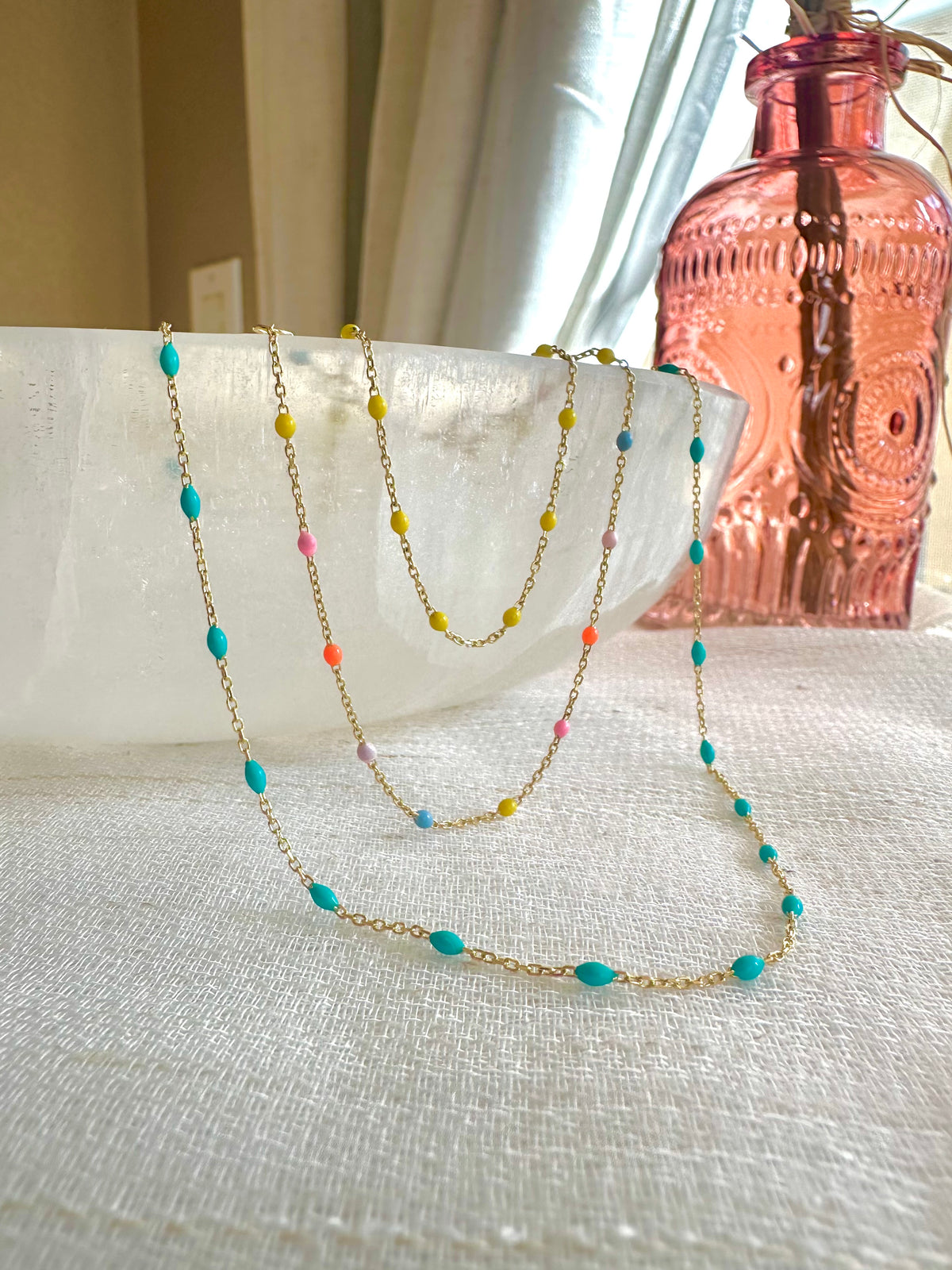 18K gold enamel bead necklace in a custom enamel color
