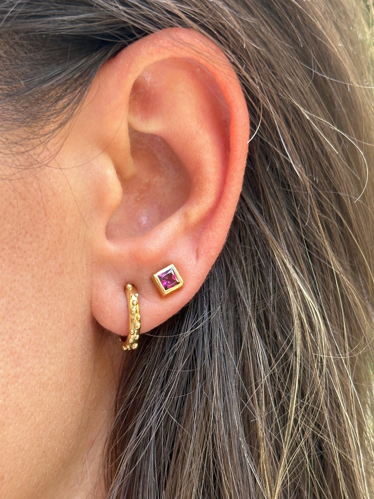 Gold garnet stud earrings in 14K or 18K, made to order