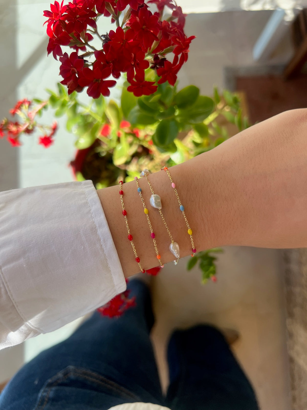 18K solid gold chain bracelet with multicolor enamel beads | Yasmin Nabulsi Fine Jewelry