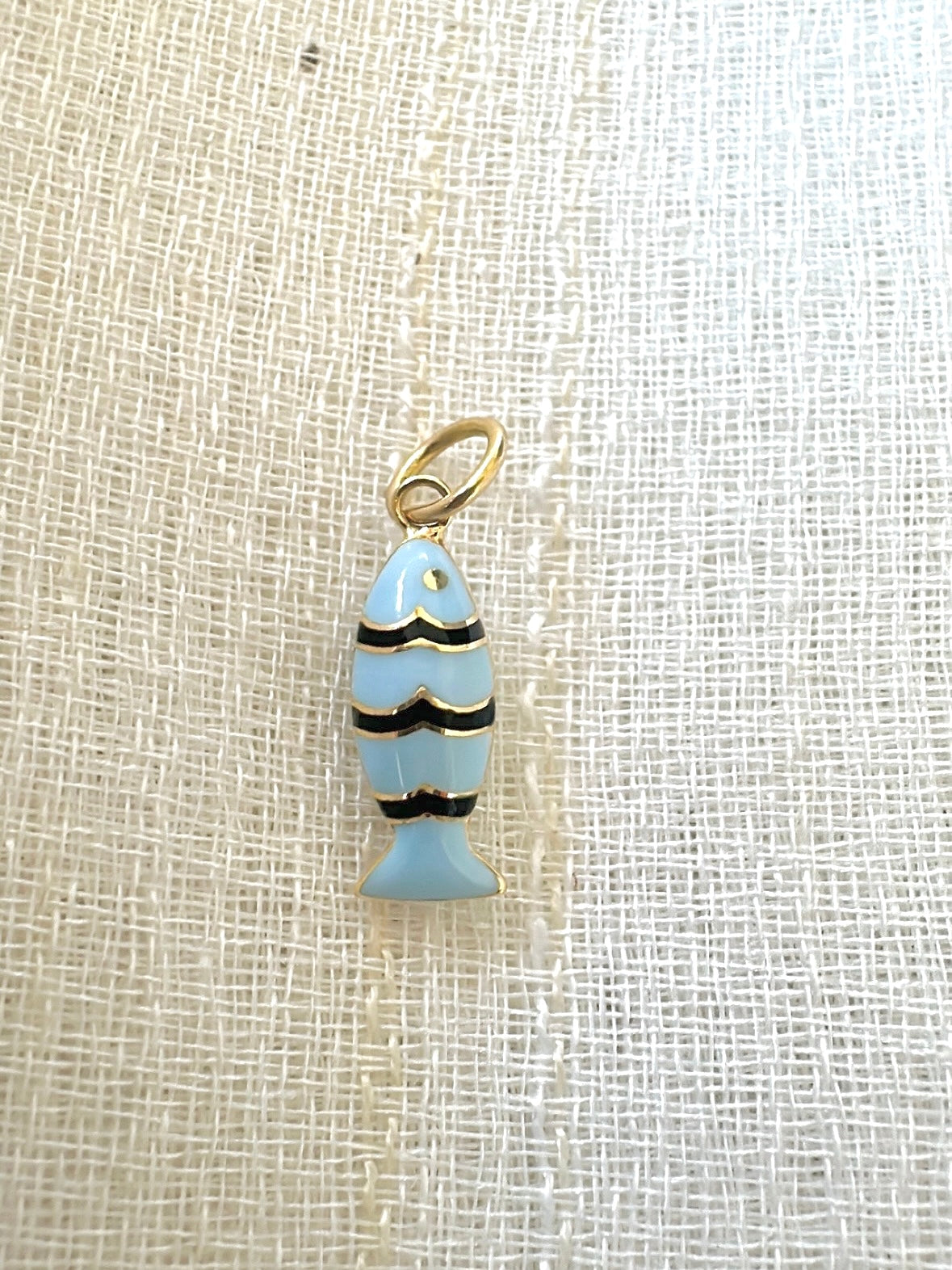 18K gold fish charm with light blue and black enamel, 15mm | Yasmin Nabulsi Fine Jewelry