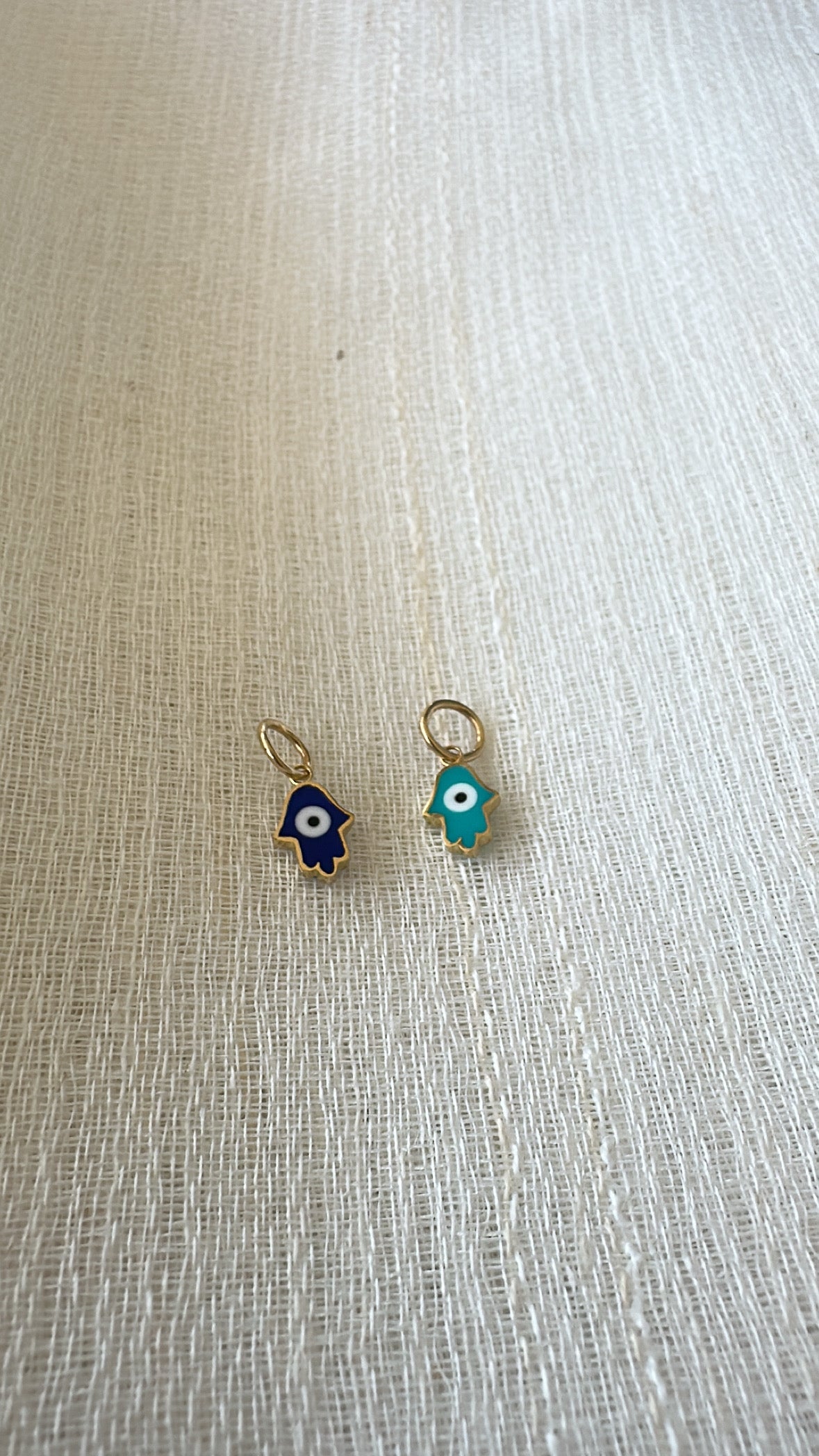 18K gold hamsa charm, 8mm, with enamel in lapis blue or turquoise