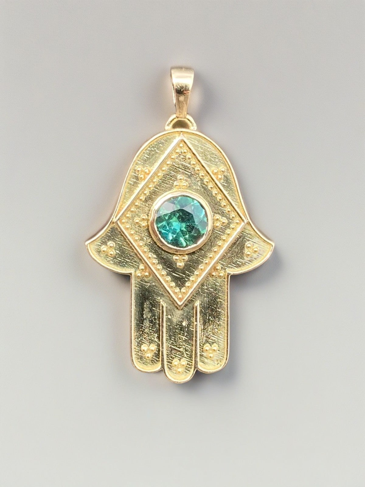 Gold hamsa hand pendant, customizable in 14K or 18K gold with other stone options
