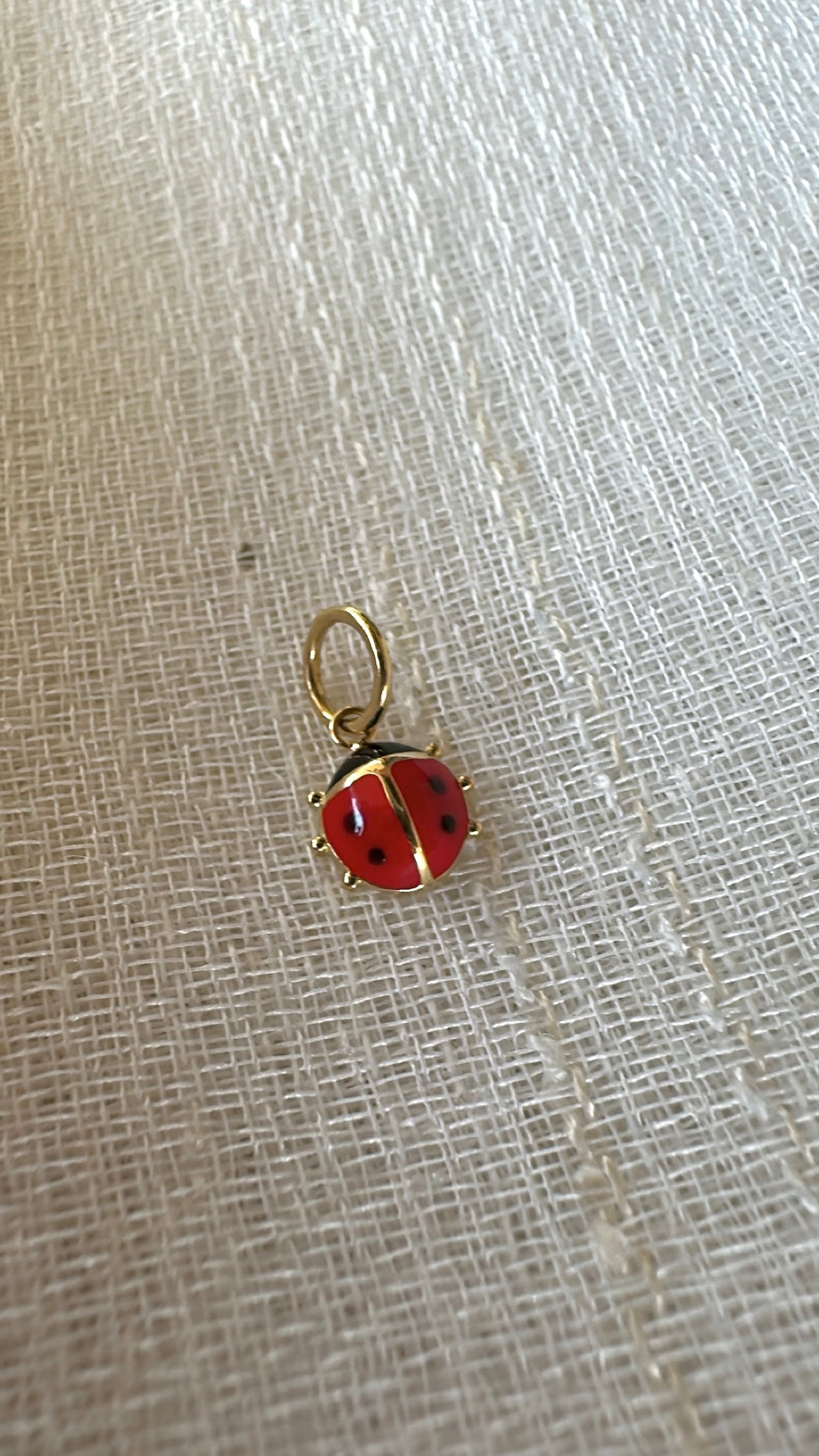18K yellow gold ladybug charm, 6mm, with enamel accents