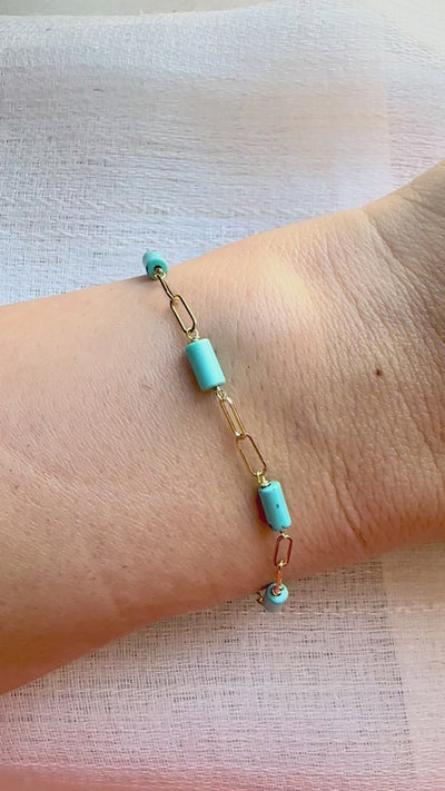18k Paperclip Bracelet with Turquoise Beads | Ella Creations Jewelry
