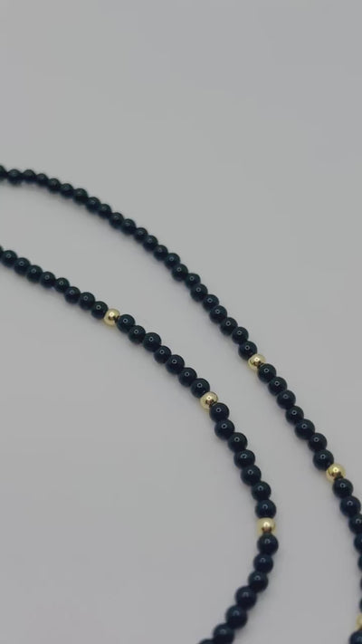 Black Onyx beaded necklace with 18k solid gold beads and findings