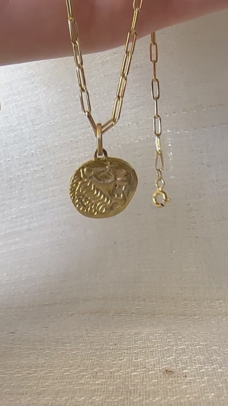 18K Lion Pendant inspired by the ancient Lydian lion from the 6th century BCE| Ella Creations jewelry