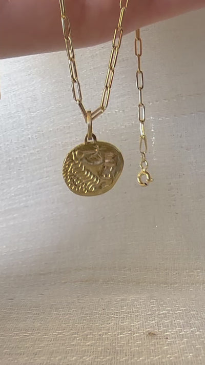 18K Lion Pendant inspired by the ancient Lydian lion from the 6th century BCE| Ella Creations jewelry