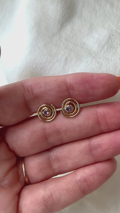Sapphire gold studs handcrafted in 18k gold | Ella Creations Jewelry