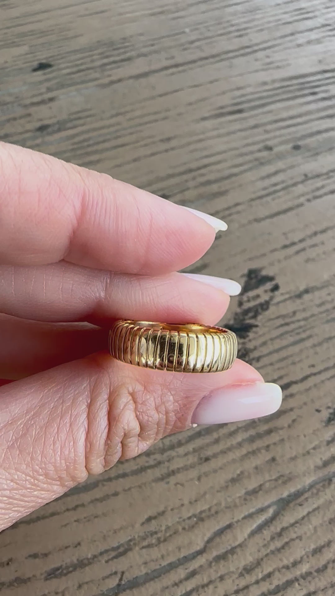 Wide Gold Ring with a ribbed surface texture, wear it as chunky wedding band or a standalone chunky ring, handcrafted in 18k solid gold | Yasmin Nabulsi Fine Jewelry