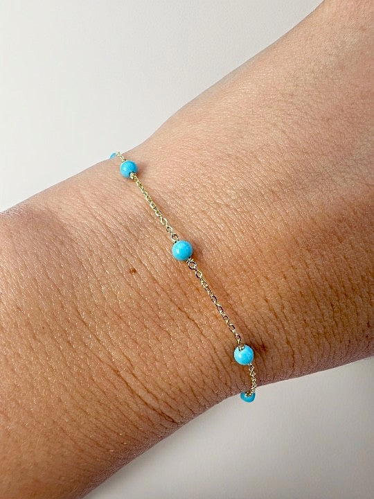Small 18K gold bracelet with turquoise beads and extension loops | Yasmin Nabulsi Fine Jewelry