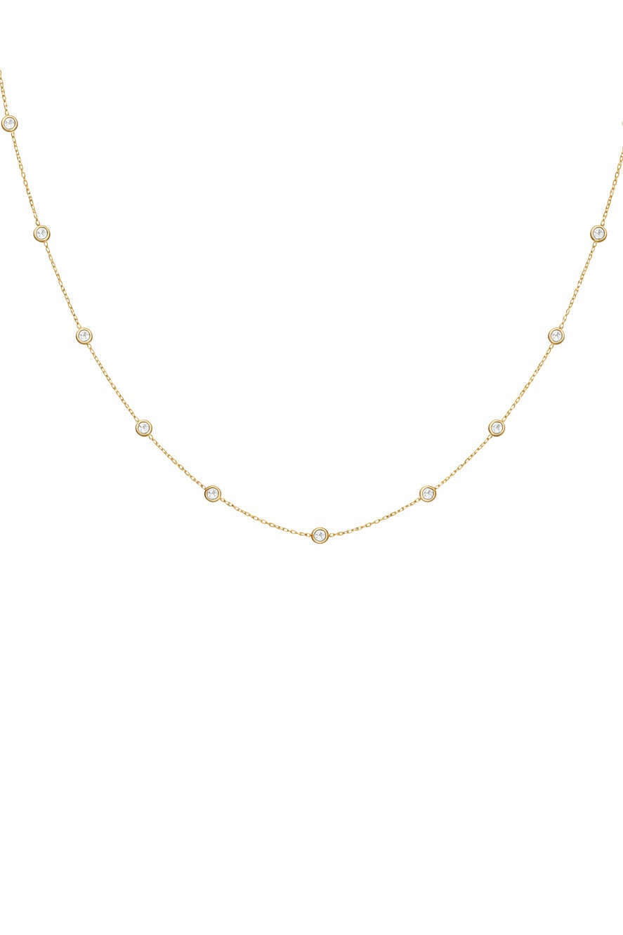 Lab diamond station necklace in solid 18K gold on a fine chain