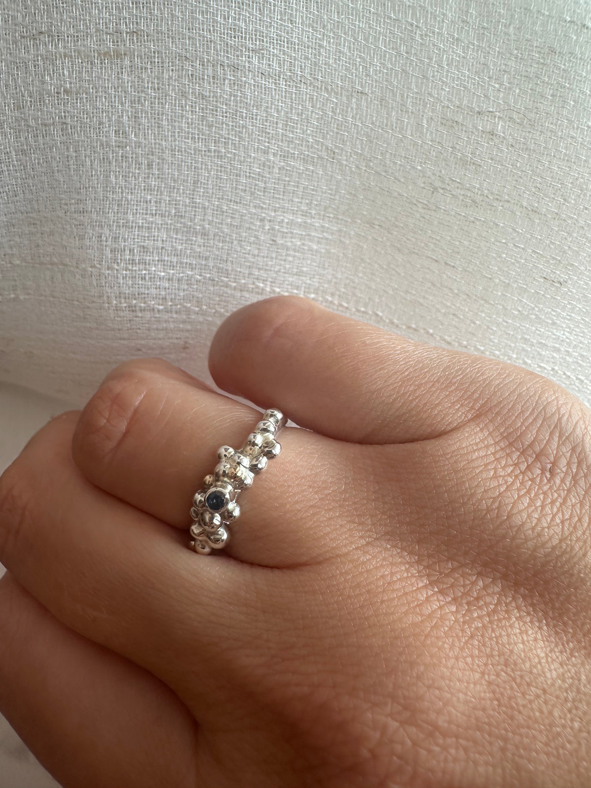 Recycled silver ring with soldered granules for an organic look
